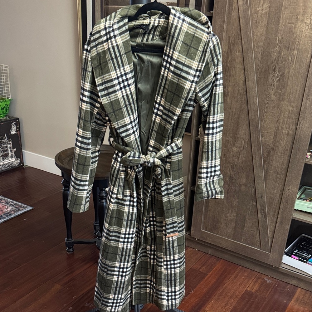 Papillon Blanc Olive Plaid Coat